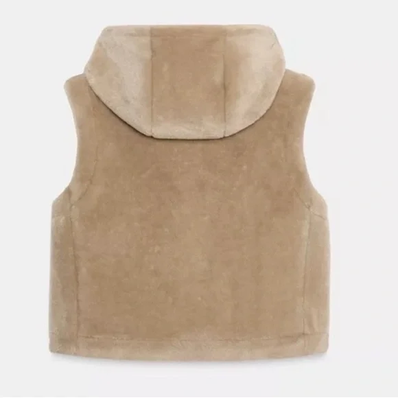 ZARA Tan Faux Shearling Fur Hooded Vest NWT - Picture 10 of 15